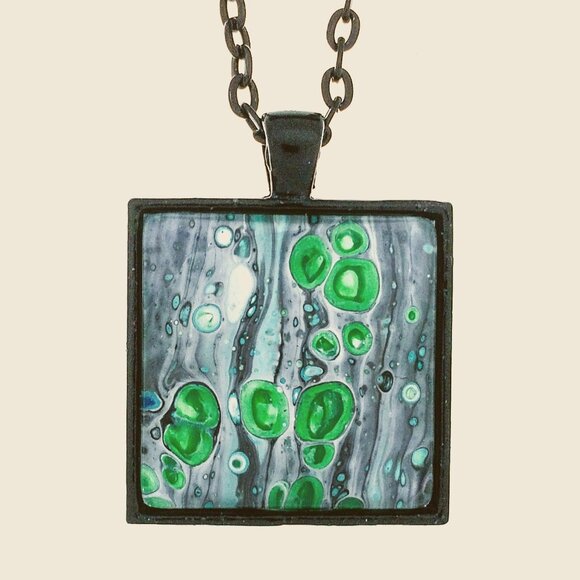 Handmade Square Pendant Fluid Art - Picture 1 of 1